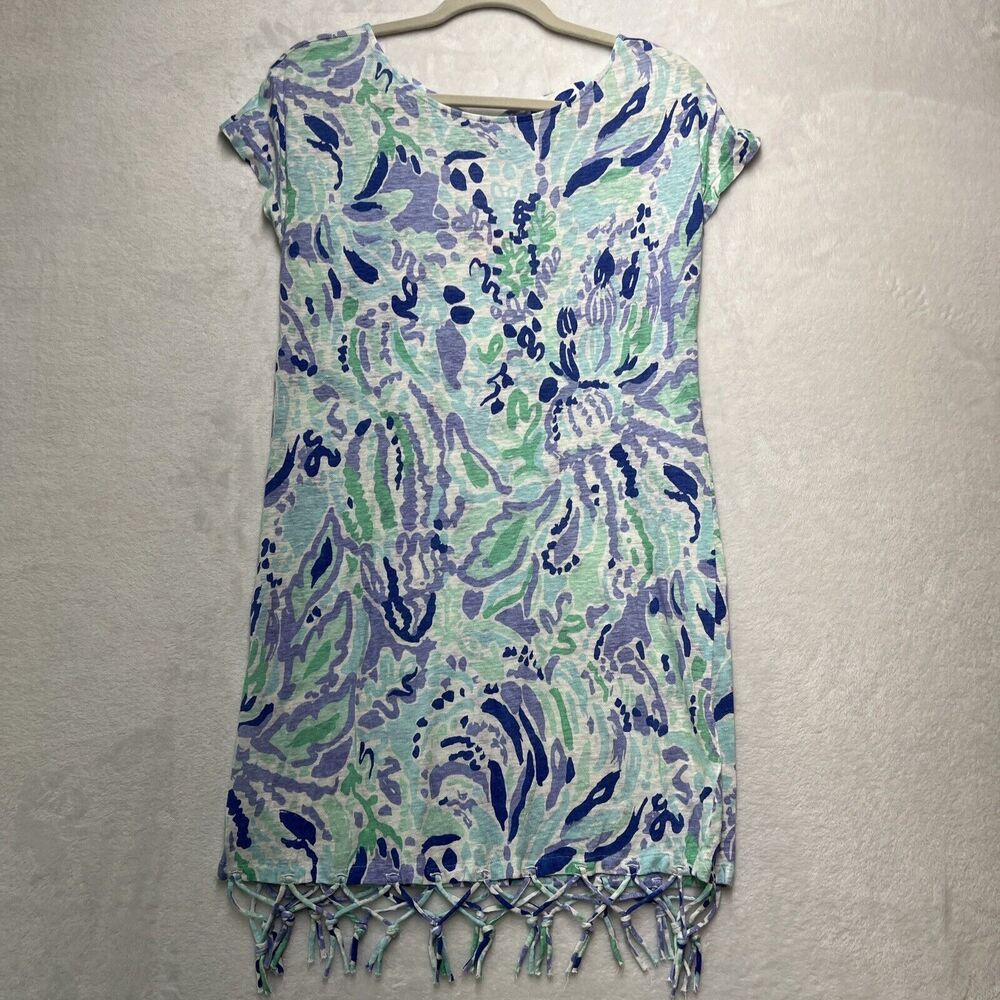 Lilly Pulitzer Linen Beachy Shift Dress Women’s Sz XS‎ Tassel Hem Floral Beachy